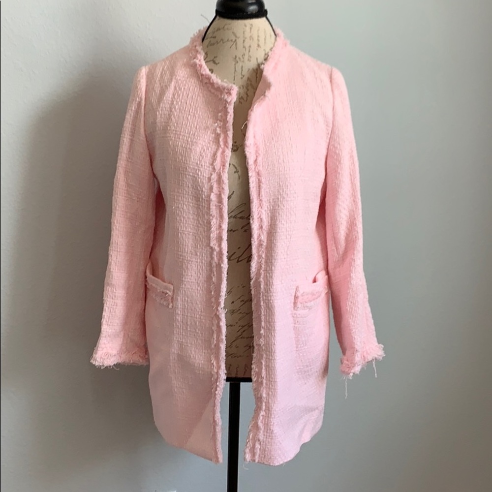 SOLD-Zara Light Pink Textured Tweed Frock Jacket - Picture 3 of 8